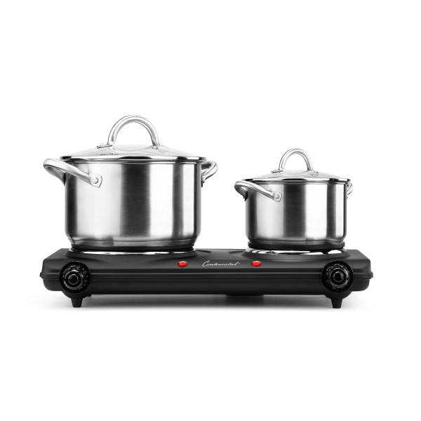 Electric Double Burner, Concealed Element, Black - Continental