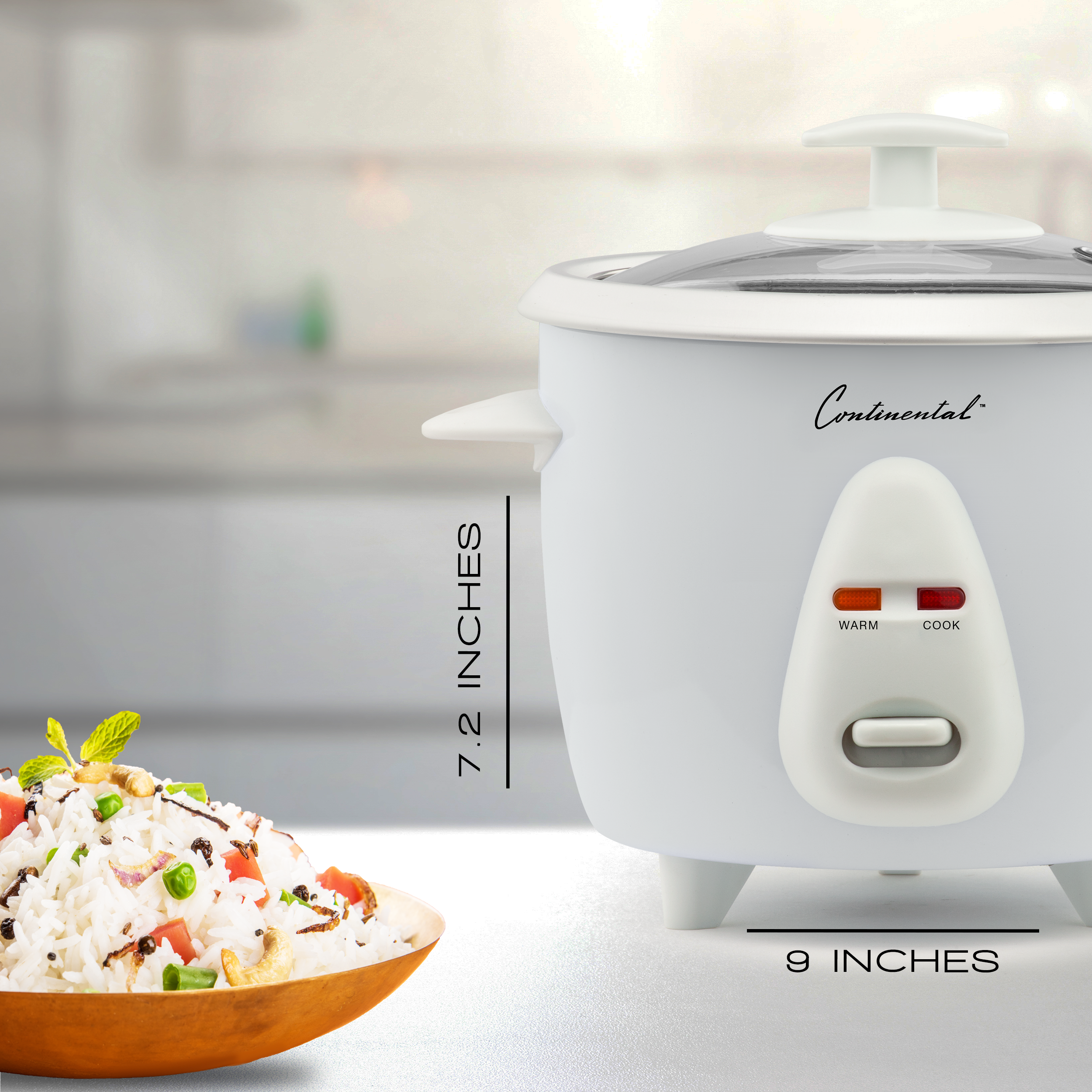 Continental Electric Stainless Steel Rice Cooker with Glass Lid