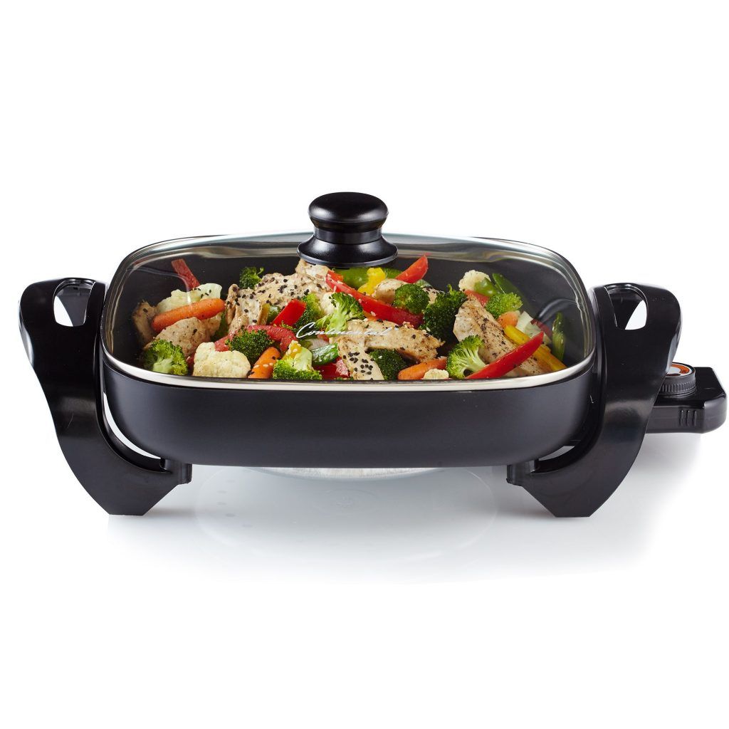 Electric Skillet 12" Non-Stick Glass Lid Black - Continental