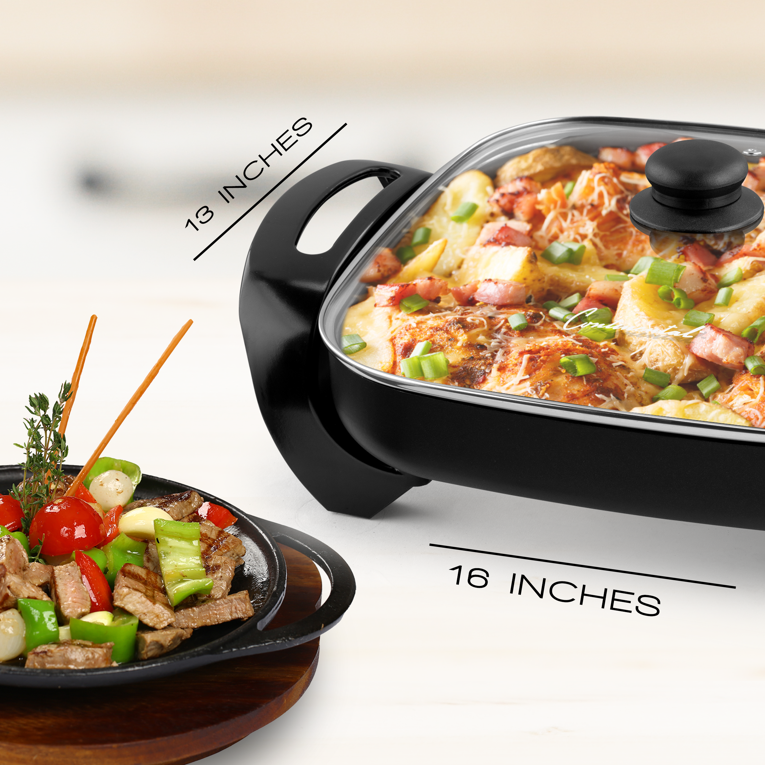 Decen12-inch Nonstick Electric Skillet with glass cover , 1360W – AICOOK