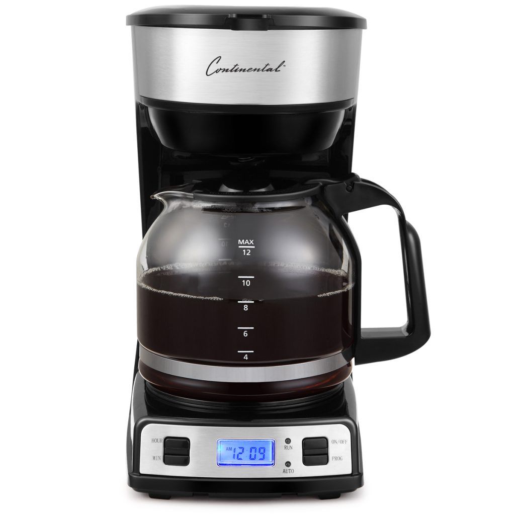 Coffee Maker, 12Cup, NonDrip, Glass Carafe, Stainless Steel Continental