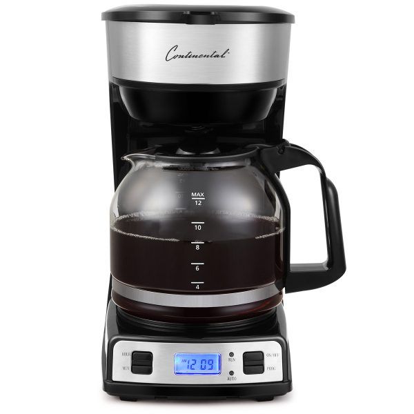 Coffee Maker, 12-Cup, Non-Drip, Glass Carafe, Stainless Steel - Continental
