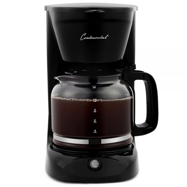 Coffee Maker, 12-Cup, Pause & Serve, Glass Carafe, Black - Continental